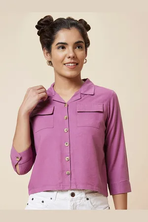 Globus Purple Crop Three-Quarter Sleeves Shirt Style Top