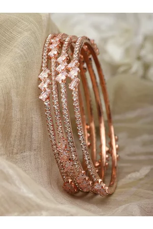 Zeneme Set Of 4 Rose Gold-Plated AD-Studded Bangles