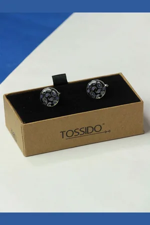 Tossido Men Paisley Printed Round Brass Cufflink