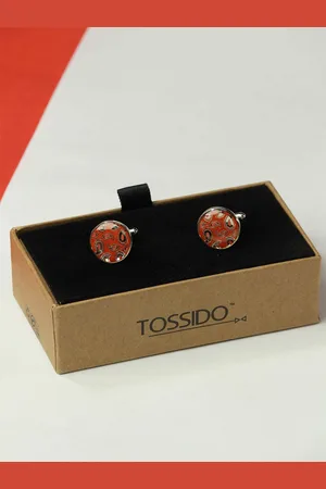 Tossido Men Paisley Printed Round Brass Cufflink