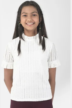 Crimsoune Club High Neck Schiffli Cotton Top