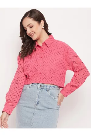 MADAME Women Pink Opaque Printed Casual Shirt