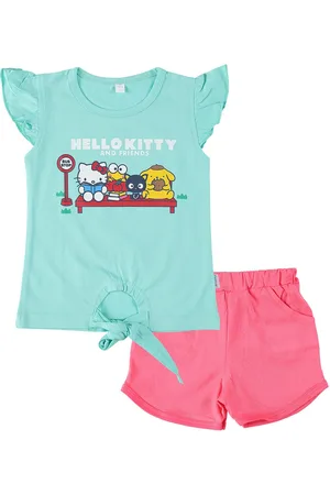 CATCUB Girls Printed Cotton Top With Shorts