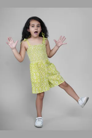 Biglilpeople Girls Floral Printed Smocked Cotton Playsuit