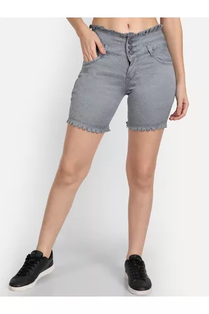 AngelFab Women Self Design High-Rise Denim Shorts