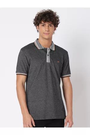 Mufti Men Grey Polo Collar Slim Fit T-shirt