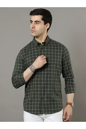 Bushirt Classic Grid Tattersall Checked Button Down Collar Twill Pure Cotton Casual Shirt