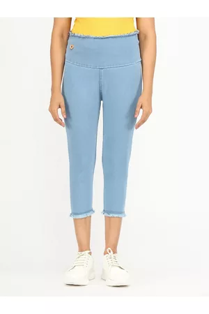 AngelFab Women Regular Fit Cotton Denim Capris