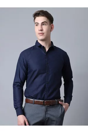 Majestic Men Navy Blue Slim Fit Solid Formal Shirt
