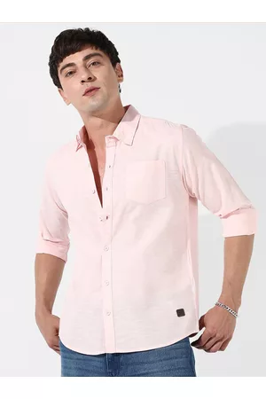 Campus Pink Classic Opaque Cotton Casual Shirt