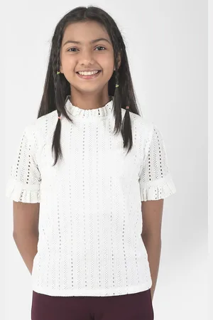 Crimsoune Club High Neck Schiffli Cotton Top