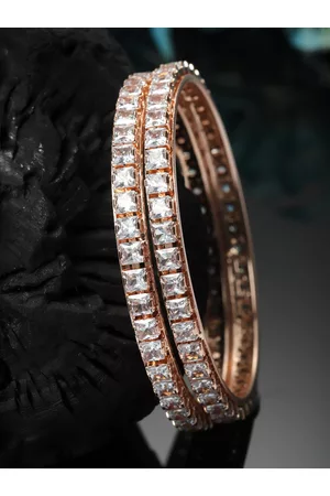 Zeneme Set Of 2 Rose-Gold-Plated American Diamond Studded Bangles