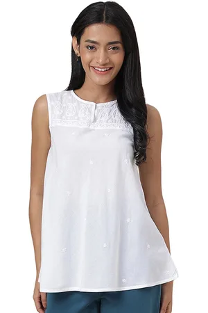 Fabindia Chikankari Embroidered Sleeveless Cotton Top