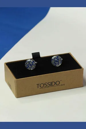Tossido Men Paisley Printed Round Brass Cufflink