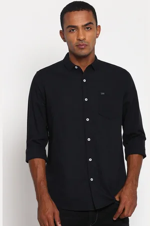 Lee Men Black Classic Slim Fit Cotton Linen Casual Shirt