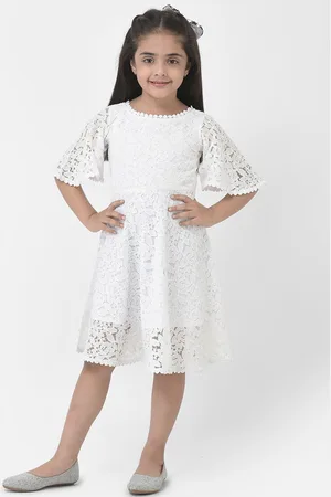 Eavan Girls Self Design Net Fit & Flare Dress