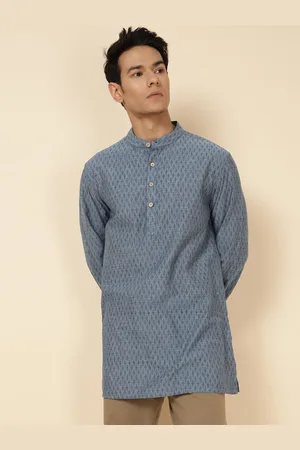 Fabindia Ethnic Motifs Printed Band Collar Short Cotton Kurta