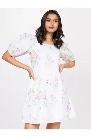 AND Smocked Floral Print A-Line Pure Cotton Dress