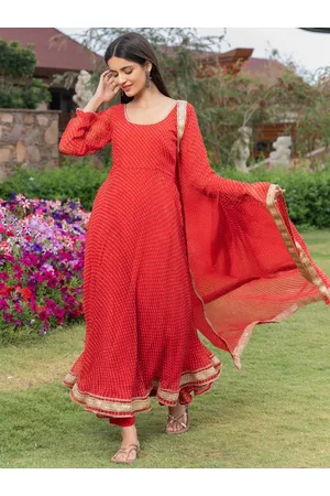 HOUSE OF JAMOTI Geometric Printed Gotta Patti Anarkali Kurta With Trousers & Dupatta