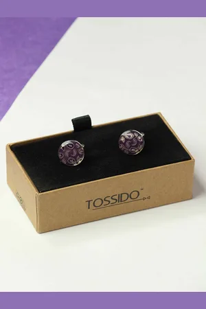 Tossido Men Paisley Printed Round Brass Cufflink