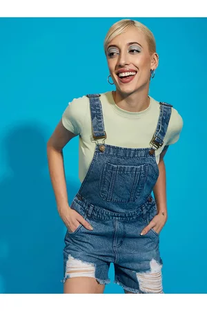 Sassafras Women Blue Casual Denim Distressed Dungaree