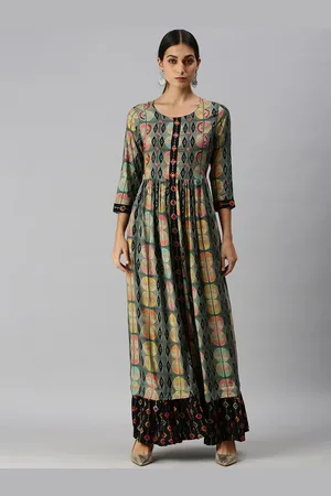 SHOWOFF Geometric Printed Embroidered A-Line Ethnic Dress