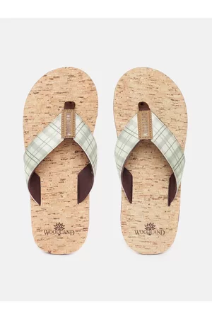 Woodland Men Self Design Checked Thong Flip-Flops