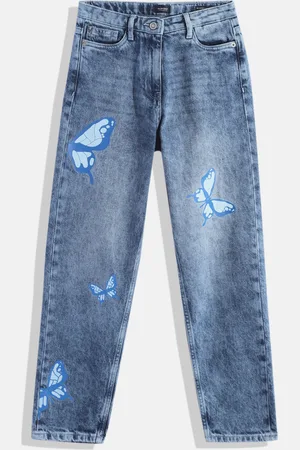 Allen Solly Girls Boyfriend Fit Clean Look Pure Cotton Stretchable Jeans