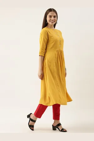 Ethnovog Women Mustard Yellow Solid Made To Measure A-Line Kurta