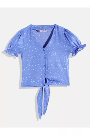 M&H Girls Printed Puff Sleeve Shirt Style Top