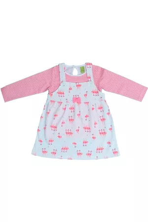 Clothe Funn Girls Conversational Printed Cotton Pinafore Dress With Top