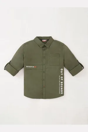 edheads Boys Typography Printed Spread Collar Cotton Casual Shirt