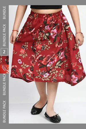 IndiWeaves Girls Pack Of 2 Printed Flared Midi Skirts