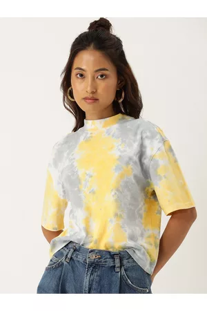 Kook N Keech Tie & Dye High Neck Drop-Shoulder Sleeves Boxy Pure Cotton T-shirt