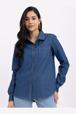 FableStreet Relaxed-Fit Boxy Denim Cotton Opaque Casual Shirt