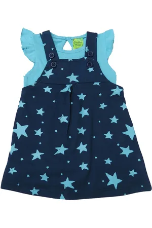 Clothe Funn Girls Star Printed Cotton Pinafore Dress With Top