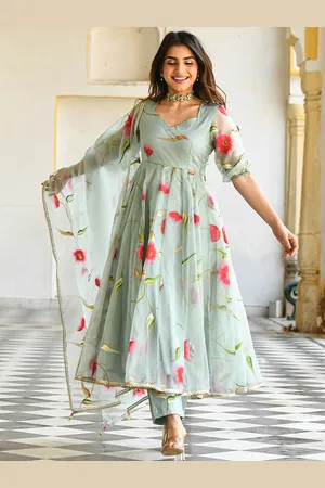 Bunaai Floral Printed Kurta With Trousers & Dupatta