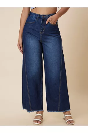 Globus Women Blue Mid-Rise Wide Leg Fit Light Fade Whiskers Jeans