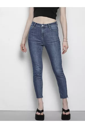 Urban Revivo Women Skinny Fit Mid-Rise Crop Stretchable Jeans