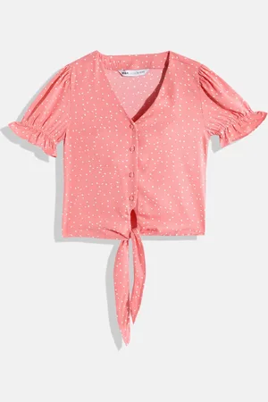 M&H Girls Printed Puff Sleeve Shirt Style Top
