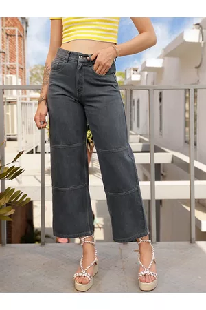 STREET 9 Women Grey Jean Wide Leg Fit High-Rise Pure Cotton Jeans