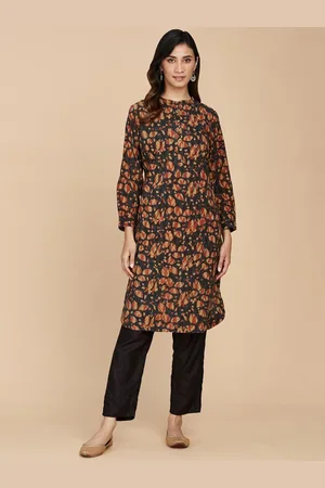 Fabindia Curved Band Collar Abstract Printed Straight Cotton Kurta
