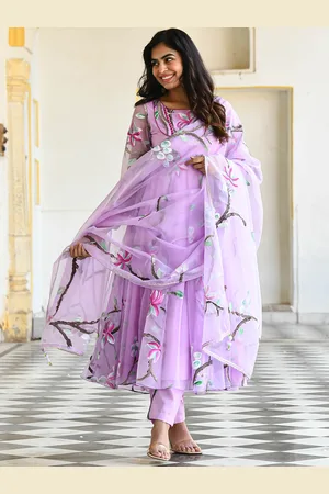 Bunaai Floral Printed Anarkali Kurta with Trousers & Dupatta