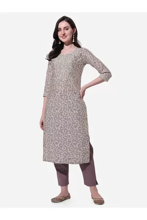 Mirchi Fashion Women Beige & Grey Printed Straight Kurta