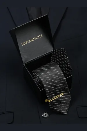 MUTAQINOTI Men Silk Blend Necktie Accessory Gift Set