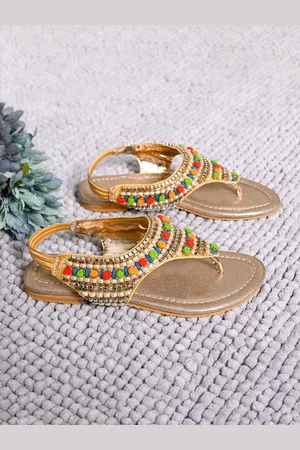 LIL PITAARA Girls Ethnic Embellished Open Toe Flats With Backstrap