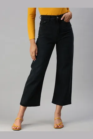 SHOWOFF Women High-Rise Cotton Straight Fit Stretchable Cropped Jeans