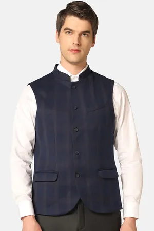 Blackberrys Slim-Fit Checked Formal Bandhgala Nehru Jacket