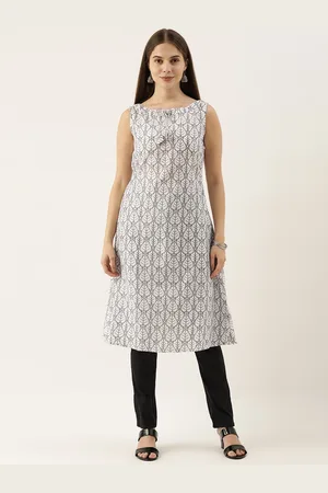 Ethnovog Women White Black Printed Kurta with Trousers