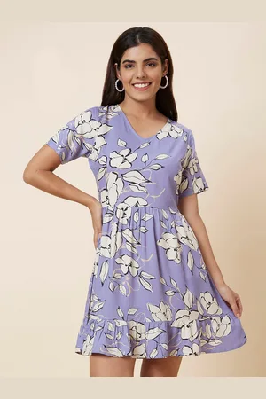 Globus Floral Printed V-Neck Mini A-Line Dress